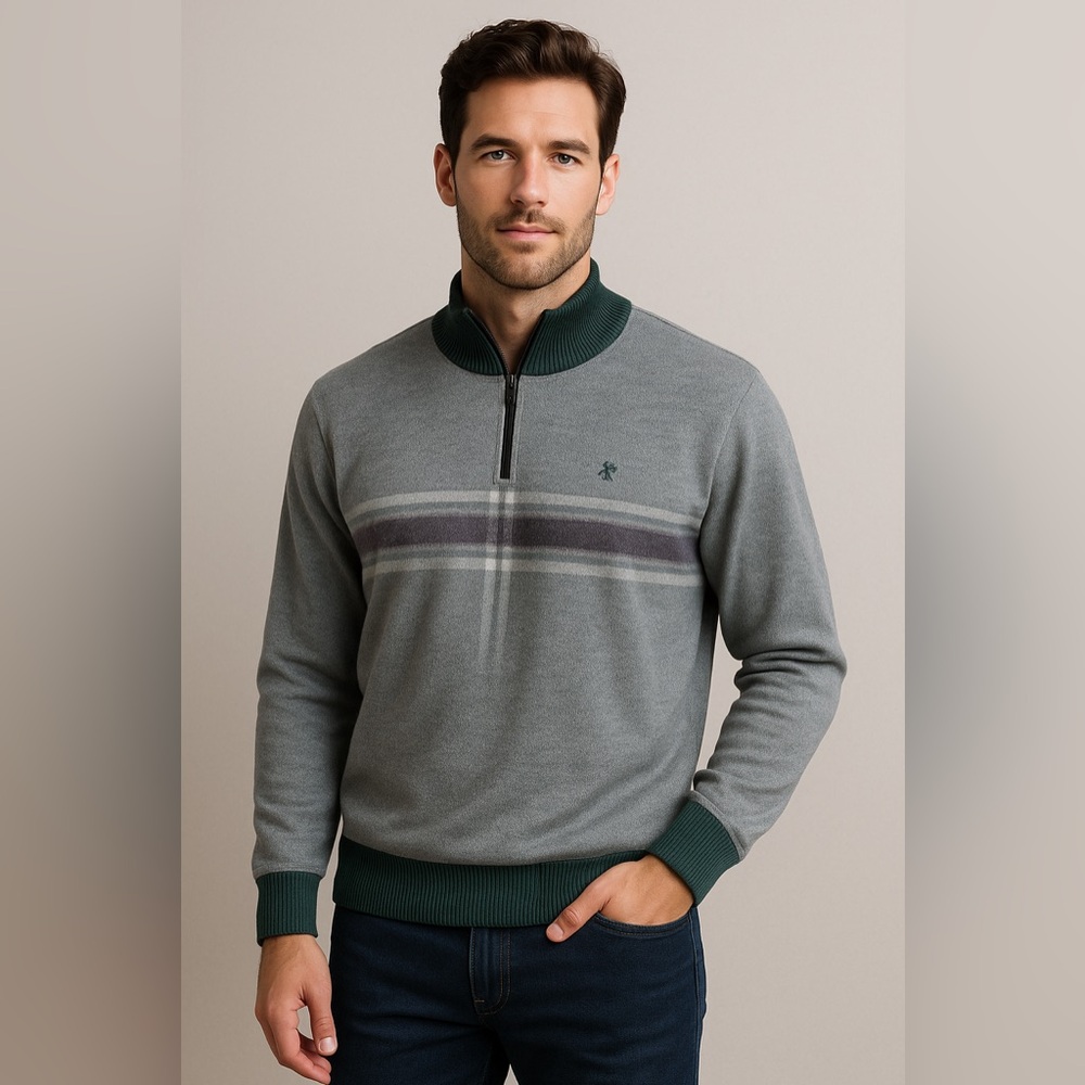 Original Penguin Blue and Green Zip Neck Sweater sz L